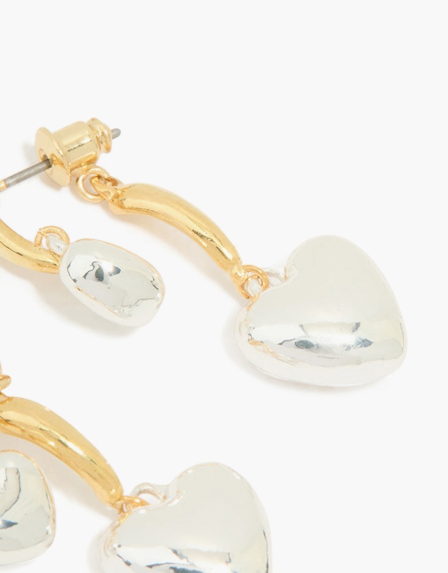 Lovisa - Mixed Metal Double Puffy Heart Stud Earrings