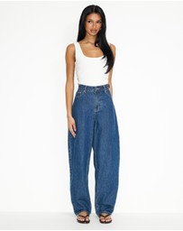 Dazie - Moscow Cinch Waistband Barrel Jeans