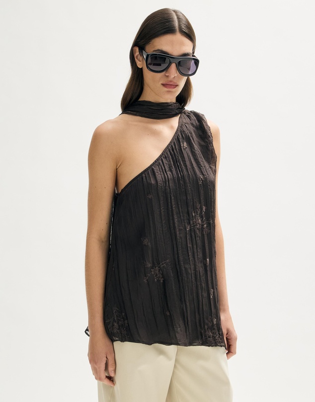 Minima Esenciales - Mila Embroidered Plisse Sheer Top
