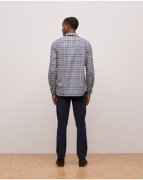Trenery - Brushed Cotton Multi Check Shirt in Steel Blue
