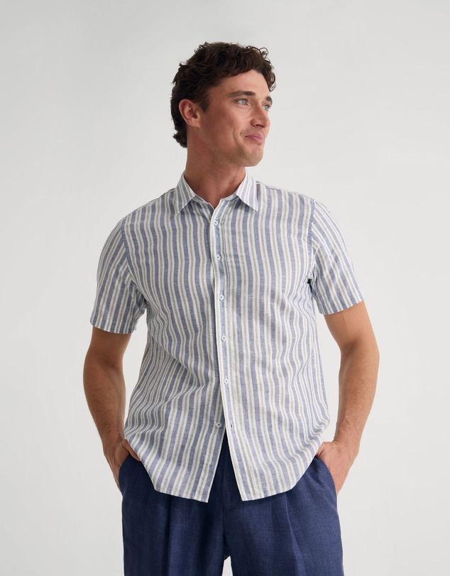 Oxford - Leyton Short Sleeve Stripe Linen Shirt