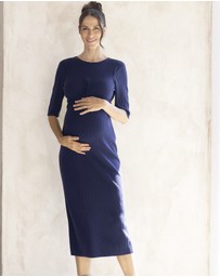 Angel Maternity - Annabella Nursing Knit Ribbed Dress in Navy