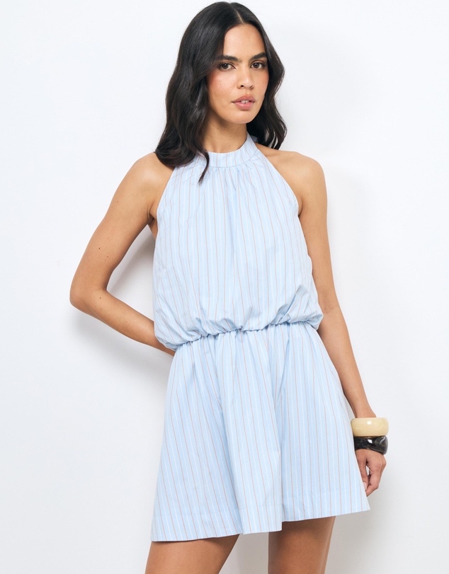 AERE - Shiloh Stripe Gathered Waist Mini Dress