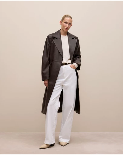 Trenery - Leather Trench Coat in Coffee Bean