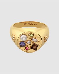 Elli Jewelry - Ring Women Signet Vintage Sapphire Moonstone Pearl 925 Sterling Silver Gold Plated