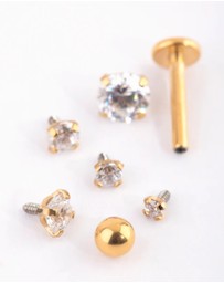 Lovisa - Gold Surgical Steel Single Flat Back Bar & Graduated Stone Interchangeable Ends 6-Pack