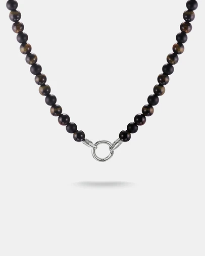 THOMAS SABO - Stainless Steel Obsidian and Tiger's Eye Bead Necklace