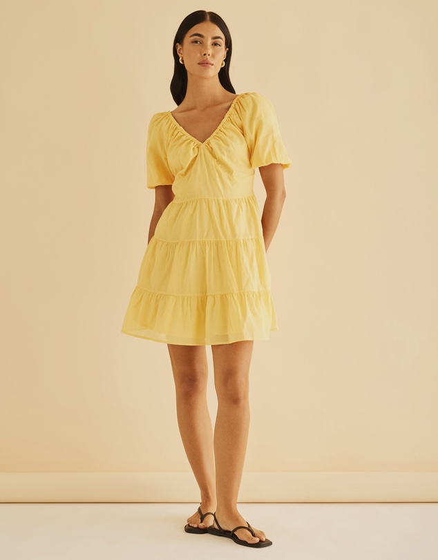 Atmos&Here - Micky Puff Sleeve Tiered Mini Dress