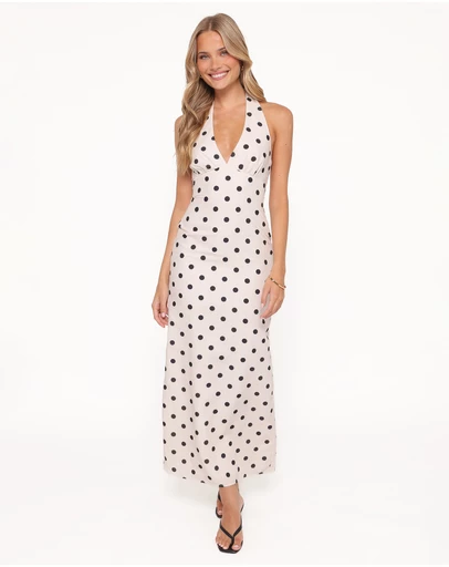 Petal & Pup - Adora Halterneck Maxi Dress - White Polka Dot