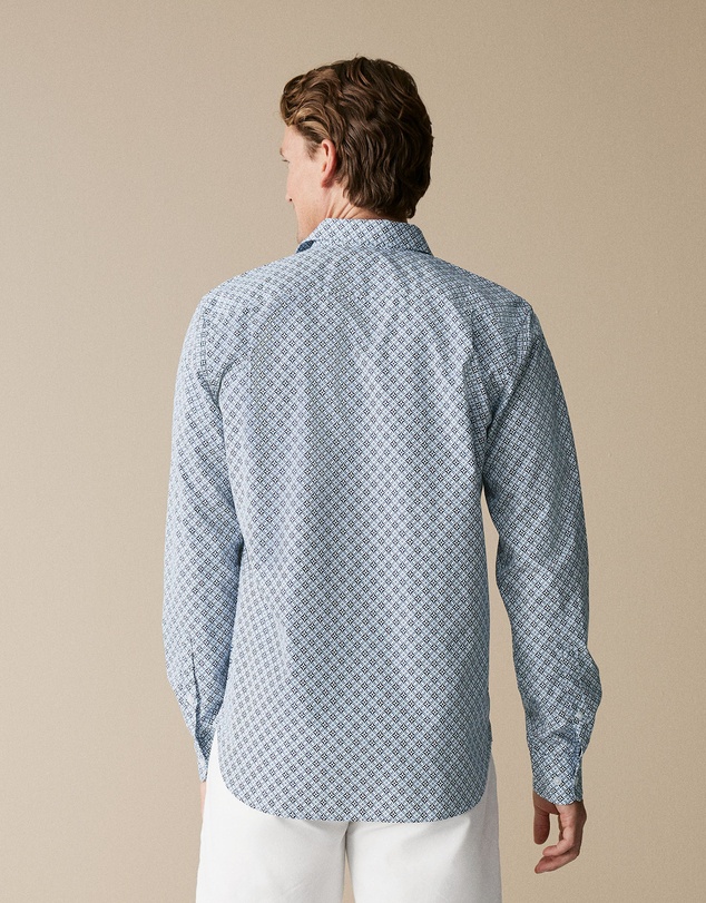 Trenery - Tailored Fit Diamond Geo Print Shirt in Blueprint