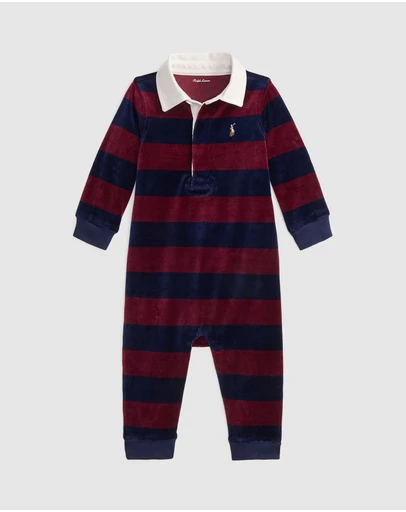 Polo Ralph Lauren - Striped Velour Rugby Coveralls - ICONIC EXLCUSIVE - Babies