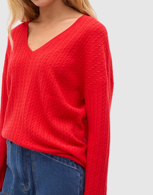 Seed Heritage - Australian Merino V Neck Cable Knit