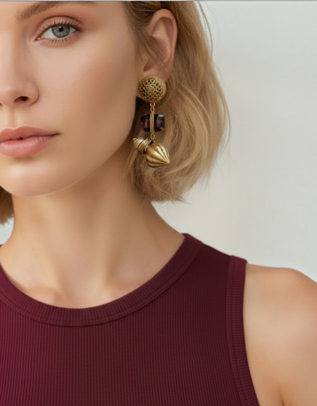Mossée - Estelle Vintage Gemstone & Pearl Drop Earrings