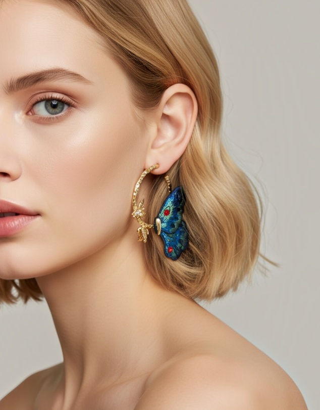 Mossée - Odette Embroidered Butterfly Hoop Earrings