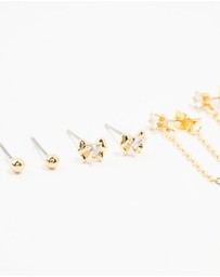 Lovisa - Gold Plated Brass Heart Bow Chain Earrings 4-Pack