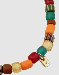 Kuzzoi - ICONIC EXCLUSIVE - Bracelet Male Beads Orange Green Vintage 925 Sterling Silver Gold Plated