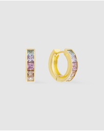 Wanderlust + Co - Rainbow Gem Gold 10mm Huggie Earrings