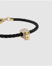 Philipp Plein - PLEIN ENIGMA IP Yellow Gold Crystal Skull Leather Bracelet