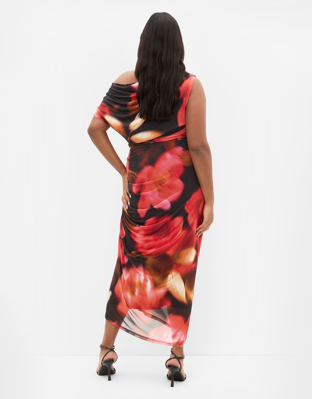 City Chic - Plus size Vivid Mesh Blur Print Maxi Dress - deep scarlet