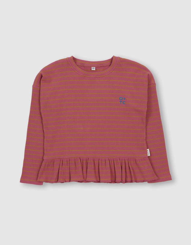 Olive & The Captain - Rose Stripe Boxy Frill Long Sleeve Top