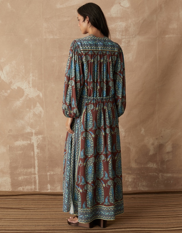 BOTEH - Calico Lace Up Maxi Smock Dress