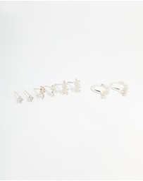 Lovisa - Silver Plated Brass Flower Stud & Hoop Earrings 4-Pack