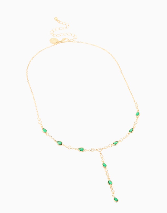 Lovisa - Gold Plated Emerald Cubic Zirconia Y-Necklace