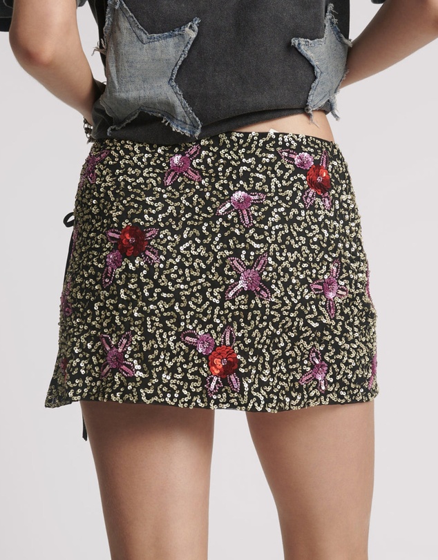 ONE TEASPOON - Pamela Hand Sequin Mini Skirt - Silver