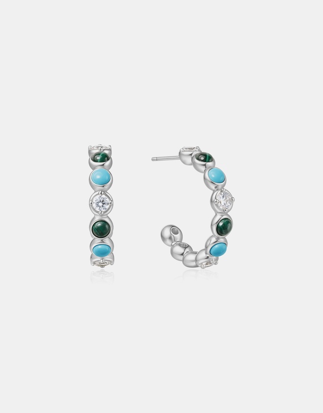Ania Haie - Ania Haie Silver Malachite and Turquoise Large Hoops