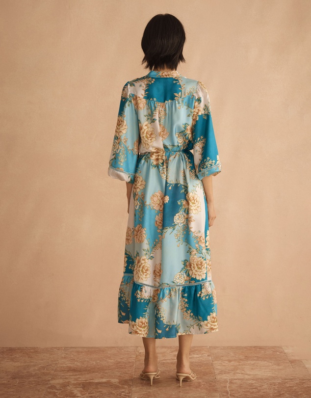 AUR OCEA - Silk Blousson Frill Midi Dress