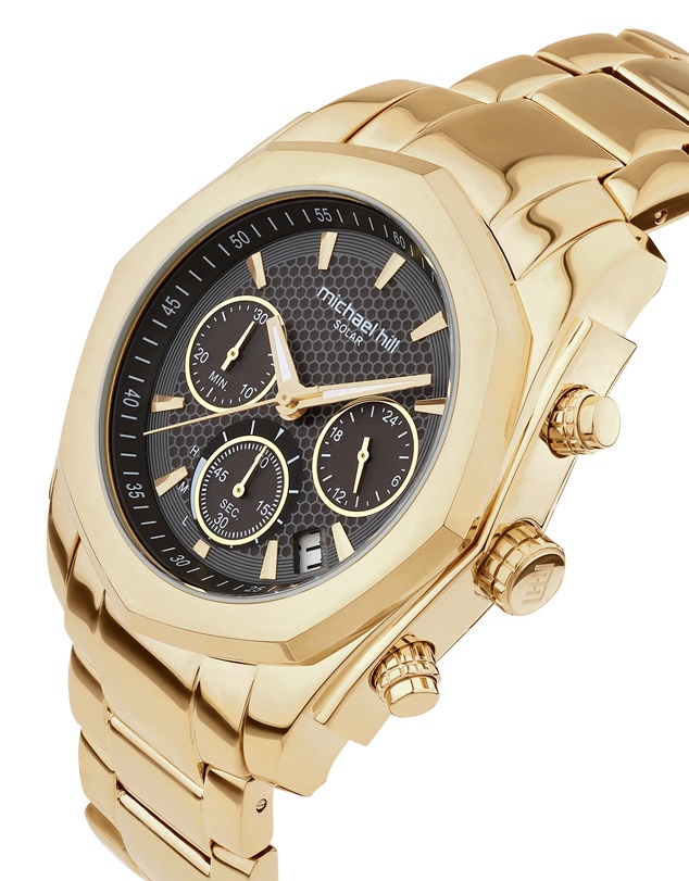 Michael Hill - Men's Solar Chronograph Watch in Gold Tone Stainless Steel