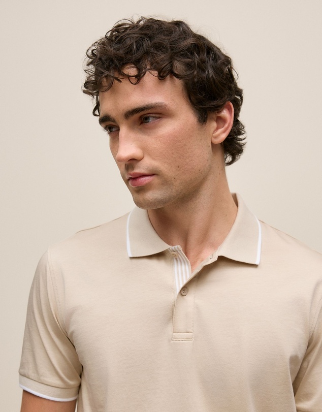 Trenery - Mercerised Cotton Tipped Polo in Fawn