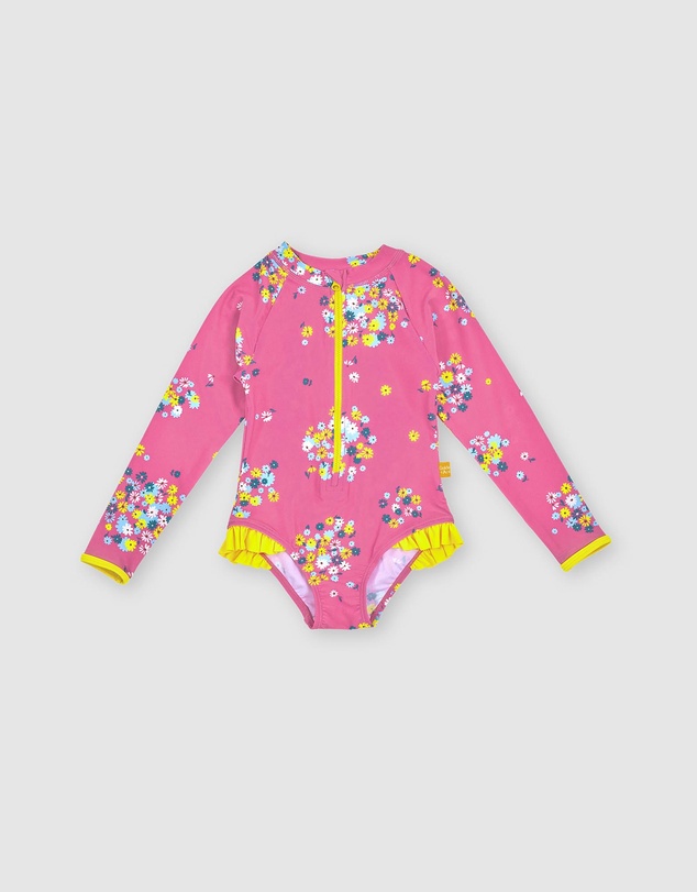 Goldie + Ace - Floral LS Frill Swimsuit - Babies-Kids