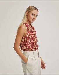 Oxford - Angelica Geo Print Soft Neck Top
