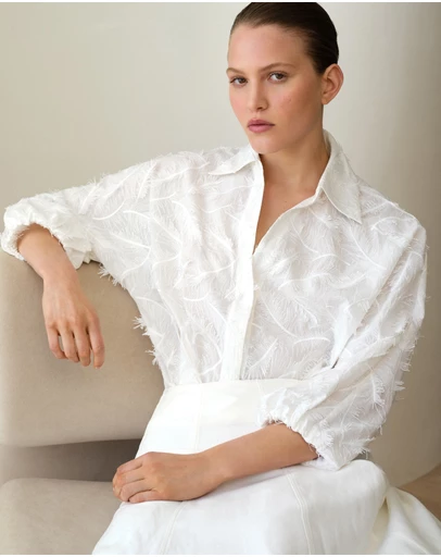 Trenery - Embroidered Feather Detail Shirt in White