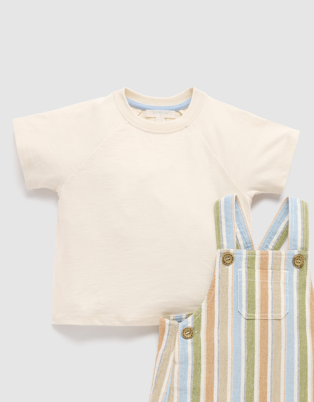 Purebaby - Striped Overall Set-Kids-Babies