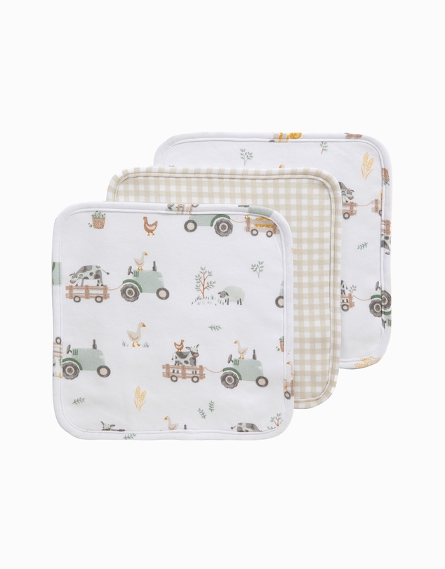 Living Textiles - 3 Pack Organic Wash Cloths - Tractor Ride