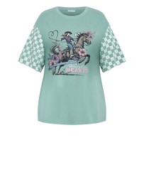 City Chic - Plus size Wrangling Hearts Oversized Tee - sage