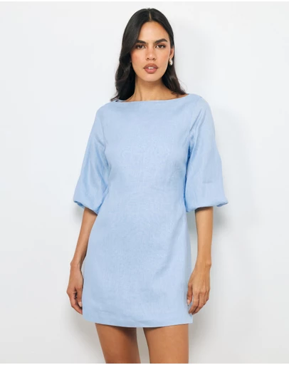 AERE - Emia Sleeved Linen Mini Dress