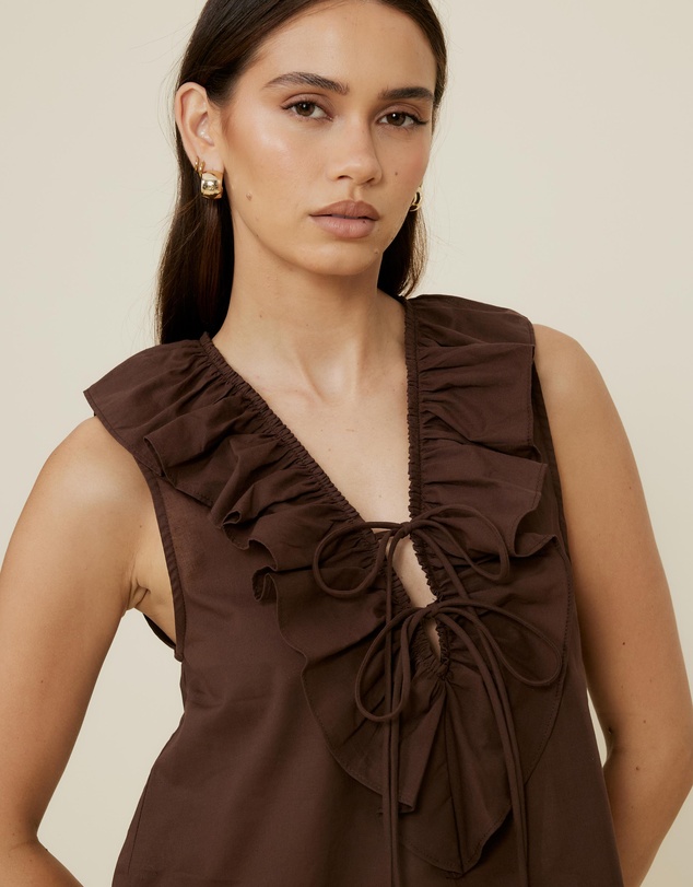 The Fated - Alexis Tie Front Ruffle Top