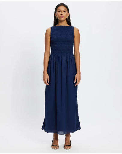 & Other Stories - Smocked Boatneck Midi Dress