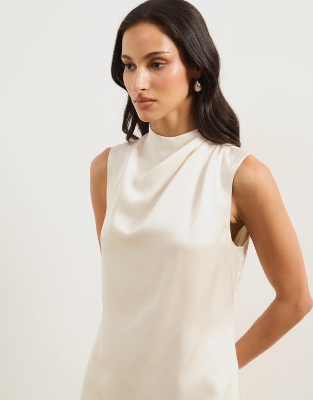 Atmos&Here - Della Satin Drape High Neck Mini Dress