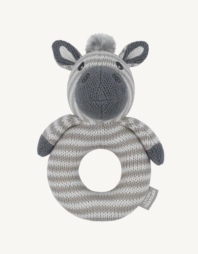 Living Textiles - Knitted Ring Rattle - Zac the Zebra
