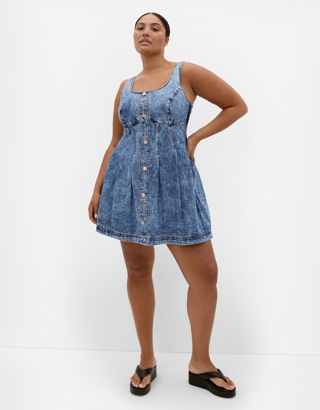 City Chic - Plus size Alexa Denim Mini Dress - mid wash