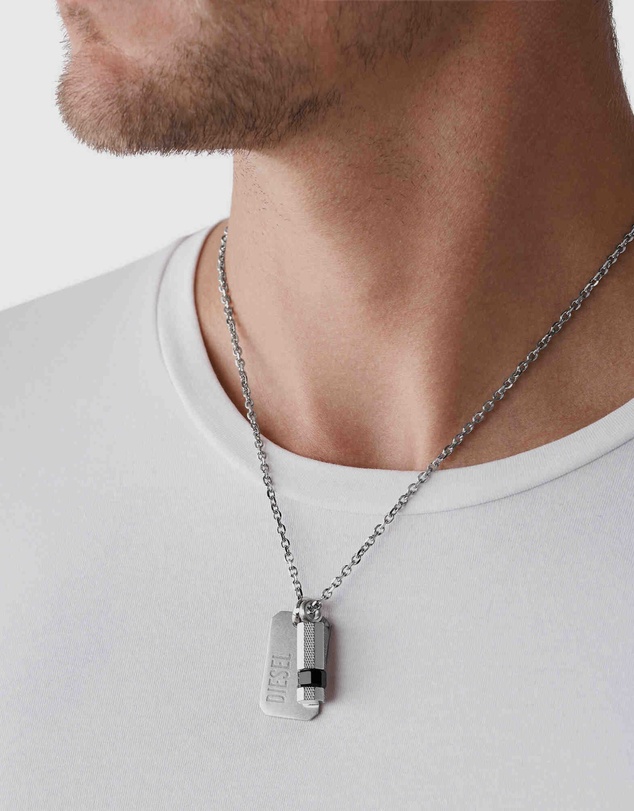 Diesel - Double Pendant Silver-Tone Necklace