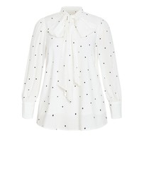 City Chic - Plus size Kensie Spot Neck Tie Top - ivory