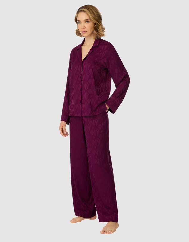 DKNY - Logo Satin Button-Up Long Sleeve Long Pyjama Set