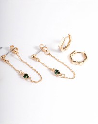 Lovisa - Green Diamante Baguette Earrings 4-Pack