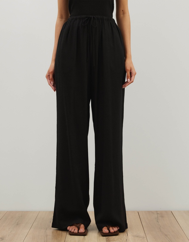 Atmos&Here - Tenley Wide Leg Drawstring Linen Blend Pants