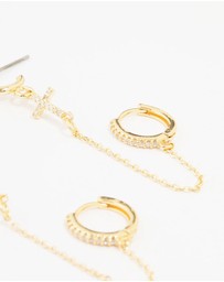 Lovisa - Gold Plated Brass Cross Stud & Chain Earrings 4-Pack